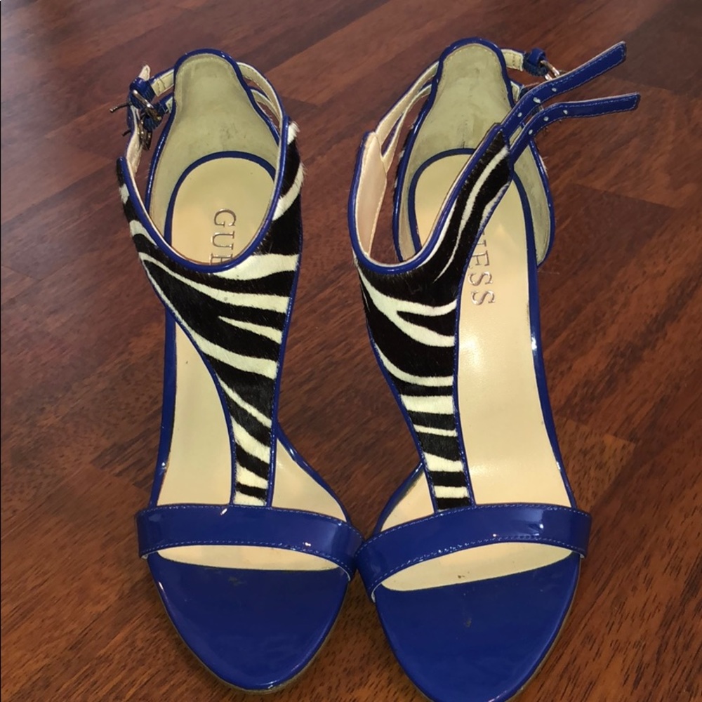 Gorgeous, blue, zebra printed heels women size - 6